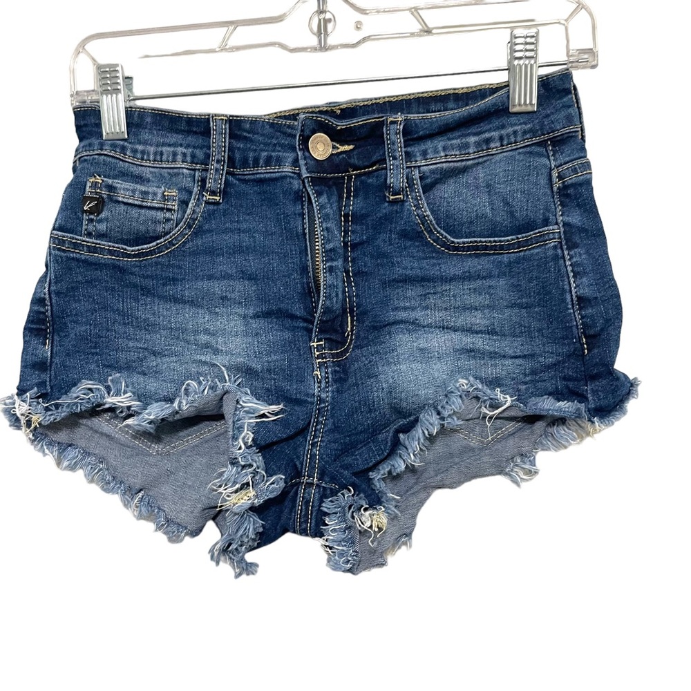 KanCan Mid Rise Cutoff Jeans Shorts Dark Wash Stretch Womens 5/26